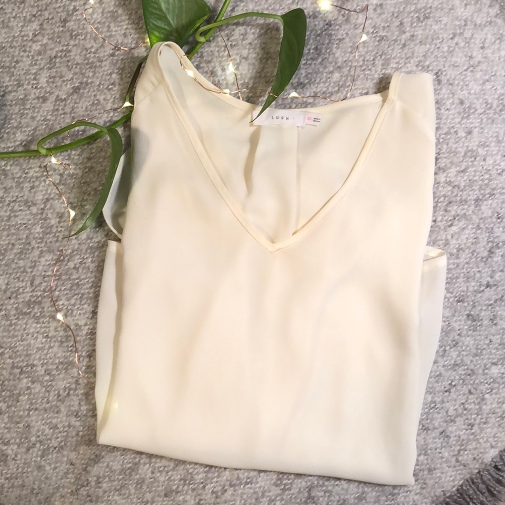 Gorgeous Cream Color Sheer Lush V-Neck Blouse